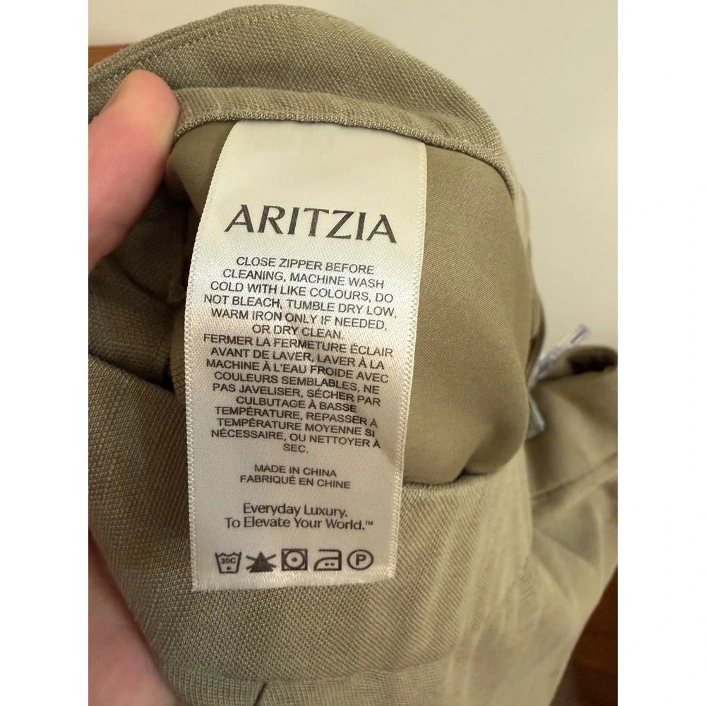 Aritzia The Limitless Pant 10 Linen Blend Khaki Wide Leg Business Casual Work